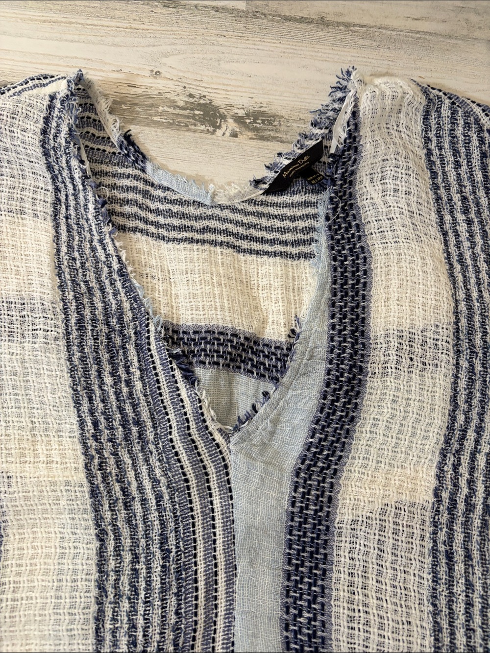 Massimo Dutti Blue & White Striped Swim Coverup Caftan Linen Blend - Picture 7 of 14